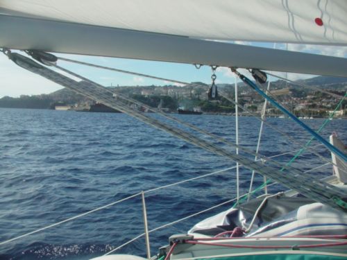 Arrived to the moorings under sail. As soon as settled, we have to dive in the engine once again. (Madeira, Portugal)