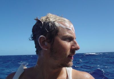 A rare and sweet moment: a shower with sea water and soft water to rince. (Cape Verde sea, 1136 Miles)