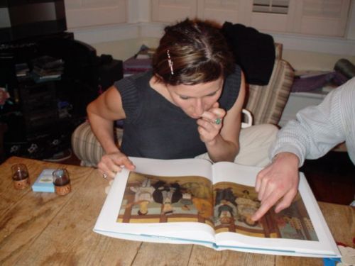 Hot poker night at Bocana street. Jeanne and Marie are here too to fire the bets up. Here, Marcy is preparing herself mentally before the first hand. (San…